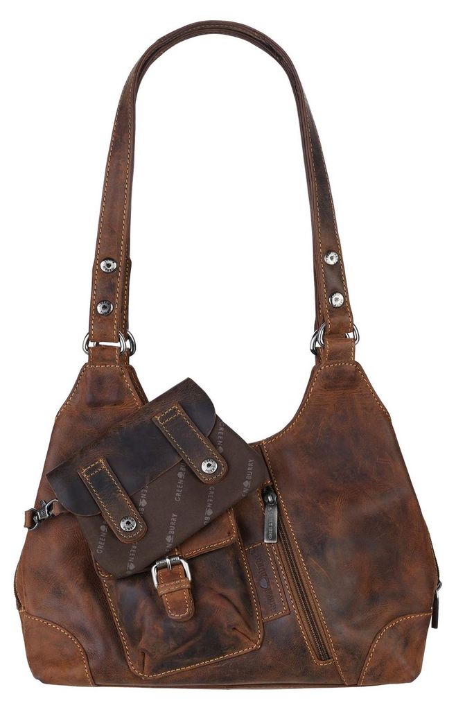 GREENBURRY Leder Schultertasche Handtasche Vintage Shopper Brown braun