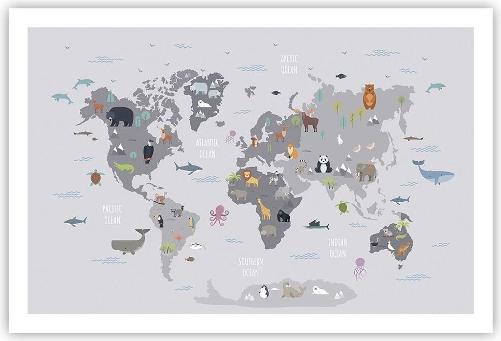 Poster - Poster ohne Rahmen - Karte die Welt Kontinente - 91,5x61 cm - Wand Bild - Wanddeko - Wandbilder - Kunstposter - Wandposter - Bilder - Kuns...