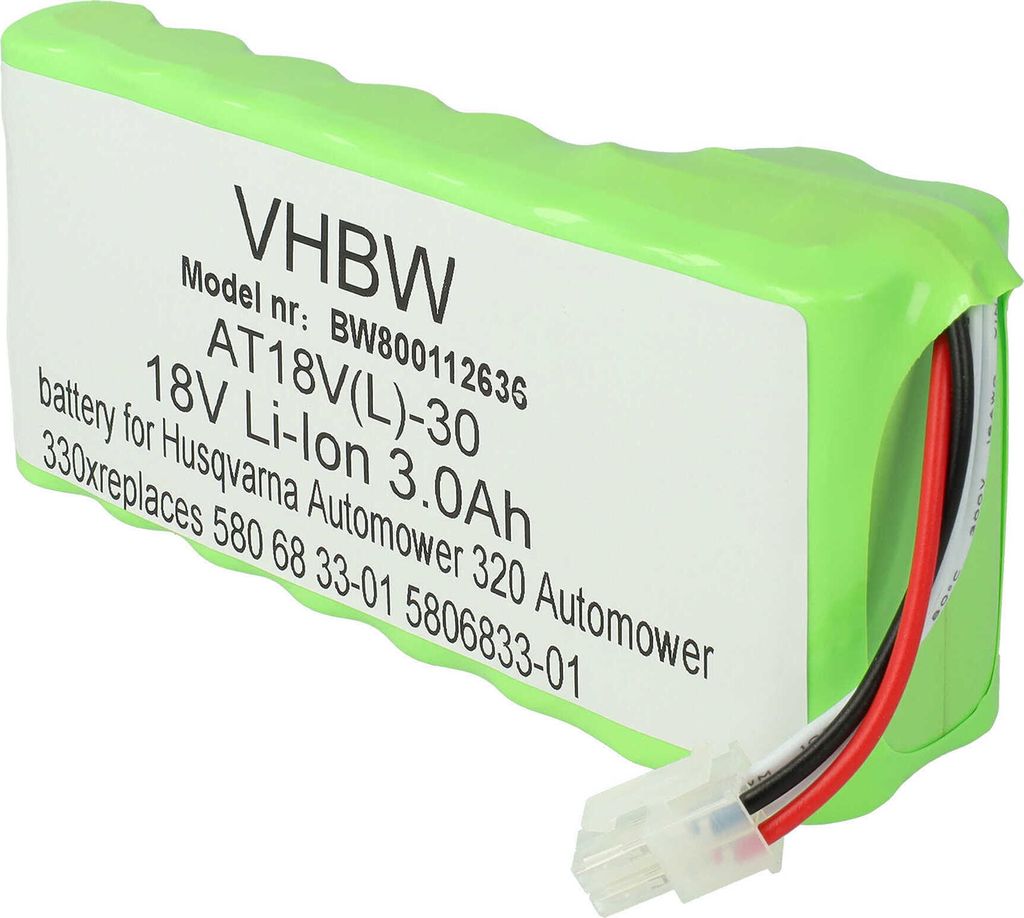 vhbw Akkupack kompatibel mit Husqvarna Automower 320, 435X AWD, 430X bis BJ 2019/2020, 420 bis BJ 2019/2020, 330X Rasenroboter (3000mAh 18V Li-Ion)