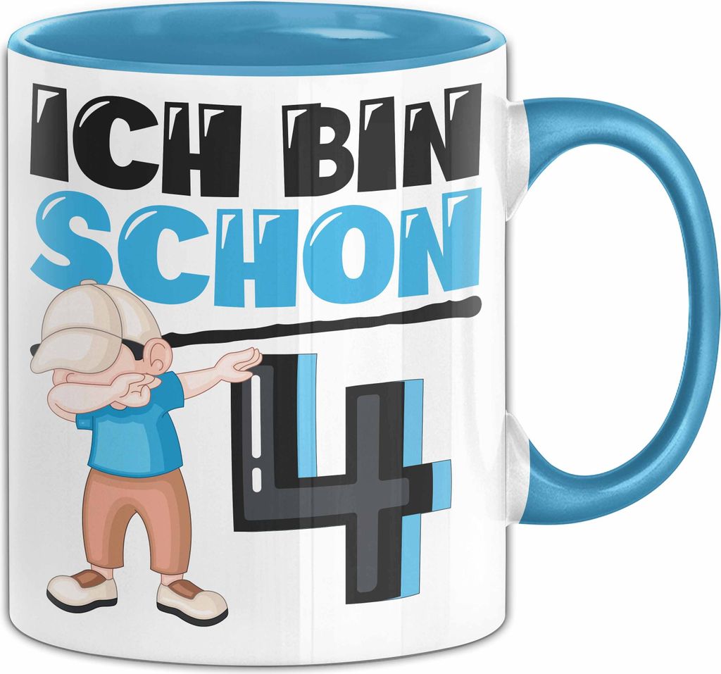4. Geburtstag Geschenk Tasse Becher Jungs Dab Geburtstagsgeschenk Ich Bin Schon 4 (Blau)