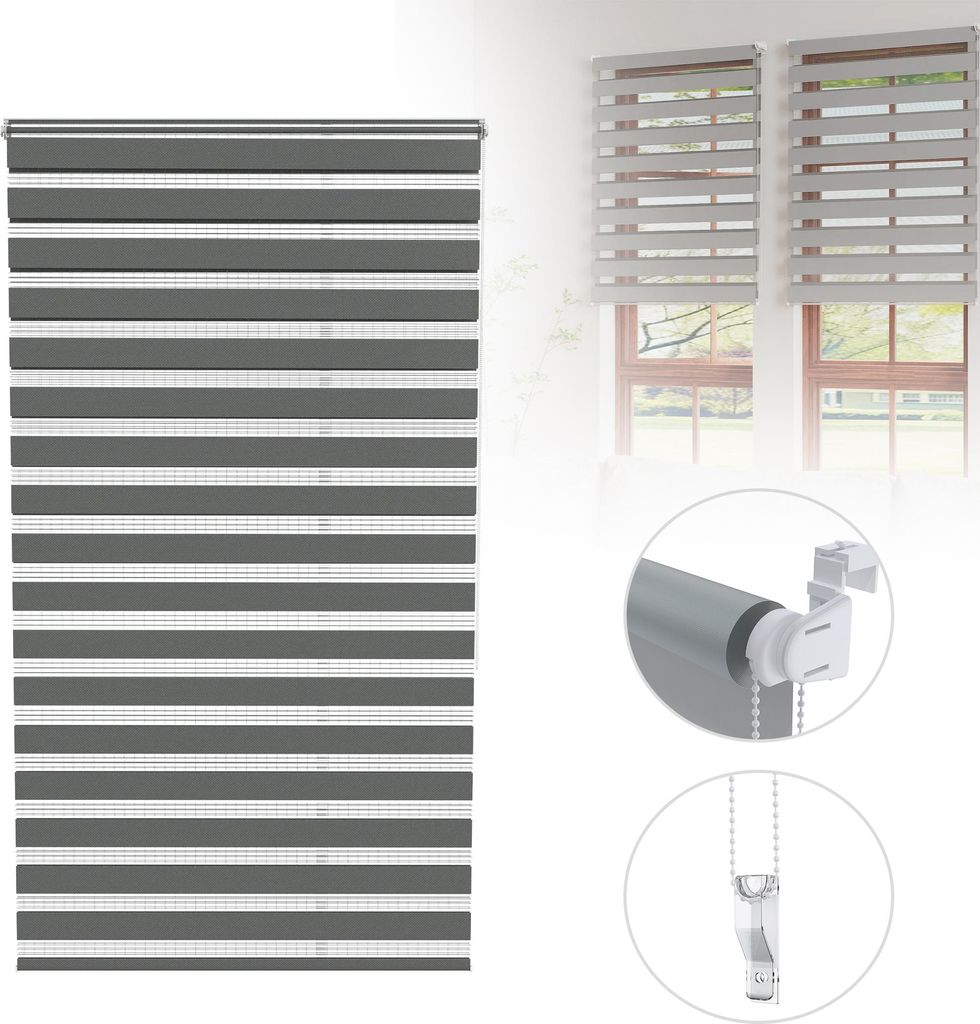 LZQ Doppelrollo Klemmfix ohne Bohren – 80×220 CM, Grau Lichtdurchlässig & Verdunkelnd, Verstellbar, Seitenzug-Zebrarollo für Fenster & Türen,...