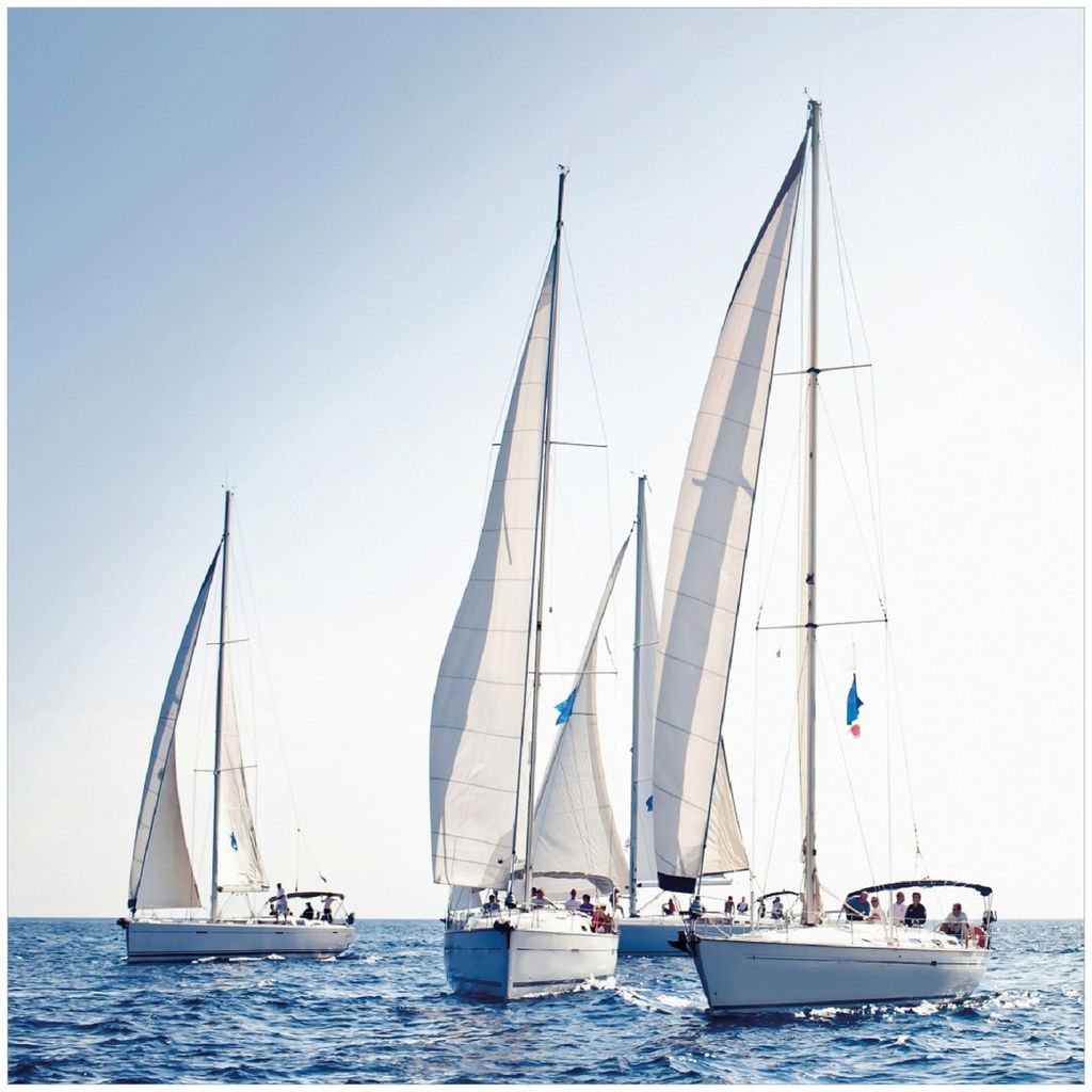 Wallario Premium Glasbild, freischwebende Optik, kräftige Farben, Größe 30 x 30 cm Motiv Segelschiff auf dem Meer