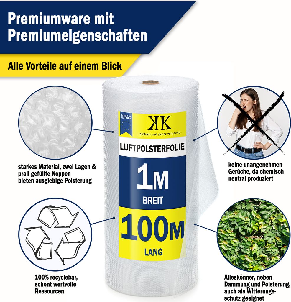 100m² Luftpolsterfolie Blisterfolie 1,0m x 100m TOP - Produktbild 2