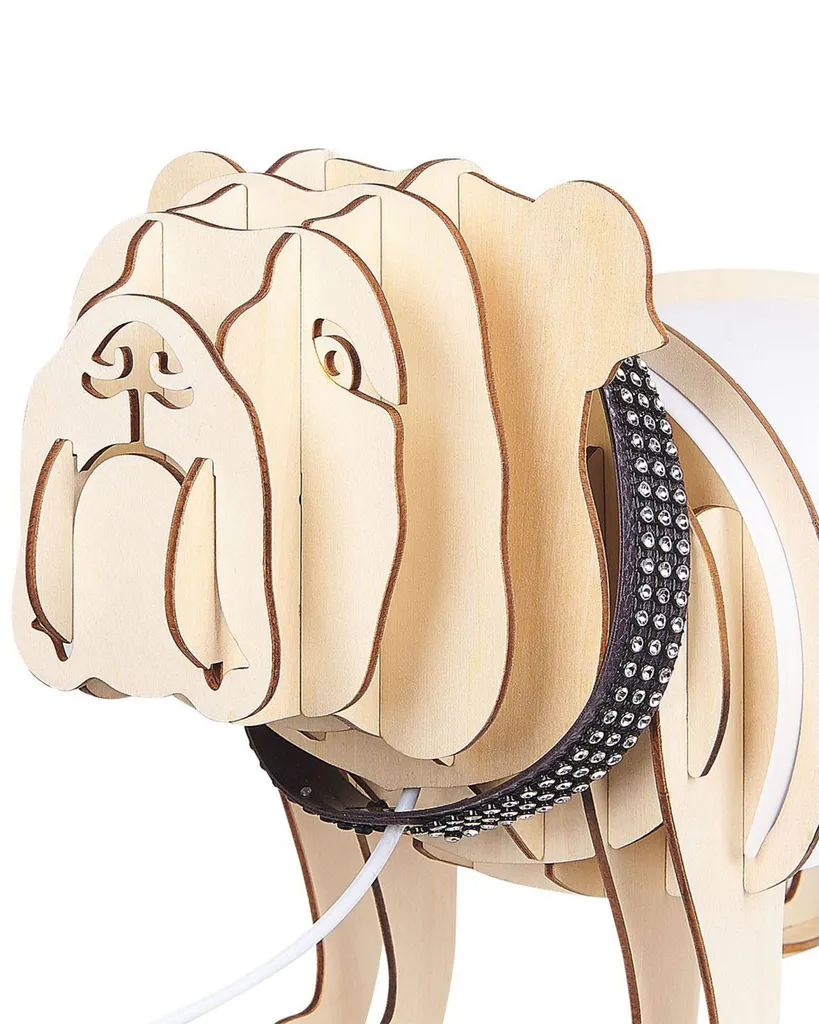 Lampe de table décorative chien bois blanc pour bureau et petit espace