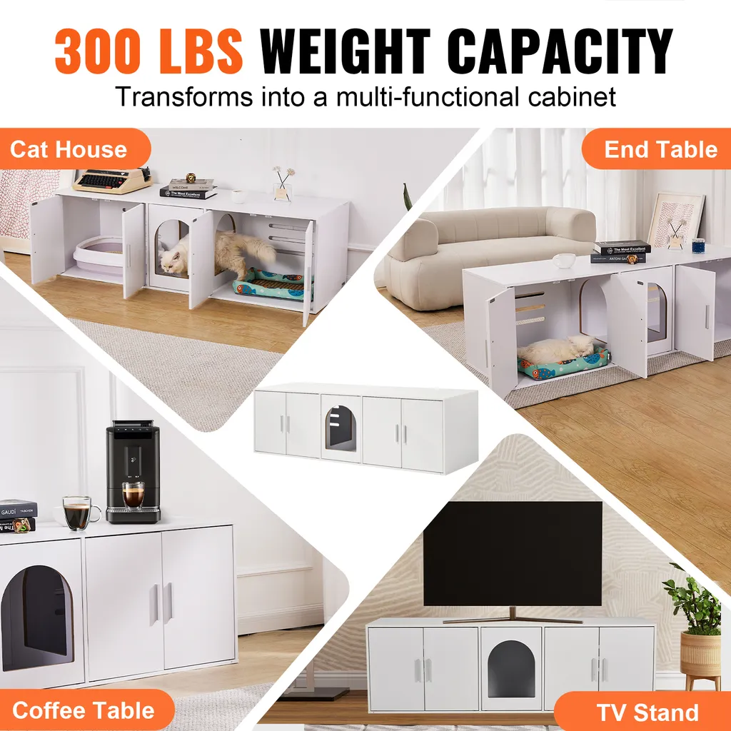 Armoire à litière en bois double compartiment pour chats - 5