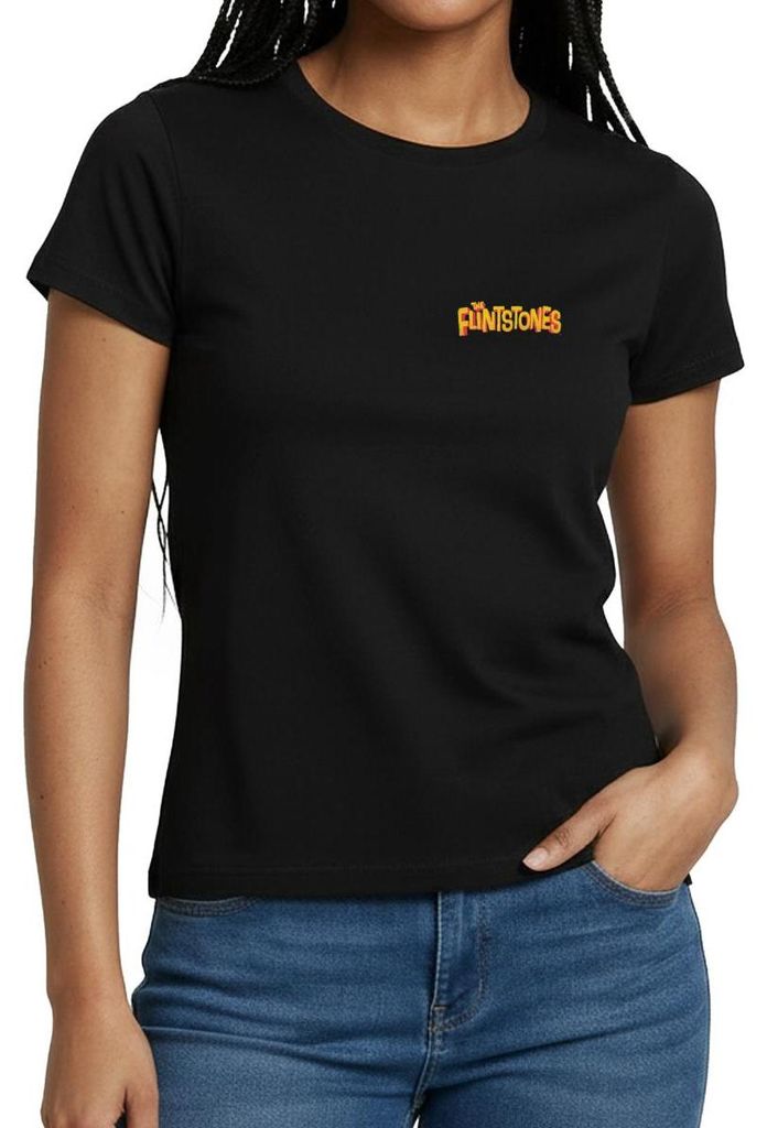 Spreadshirt The Flintstones Front- & Backprint Bedrock Crew Frauen T-Shirt, XL, Schwarz