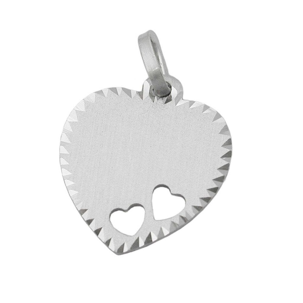 Anhänger 15x14mm Gravurplatte Herz mit 2 Herzen matt-diamantiert Silber 925 silber 15x14mm