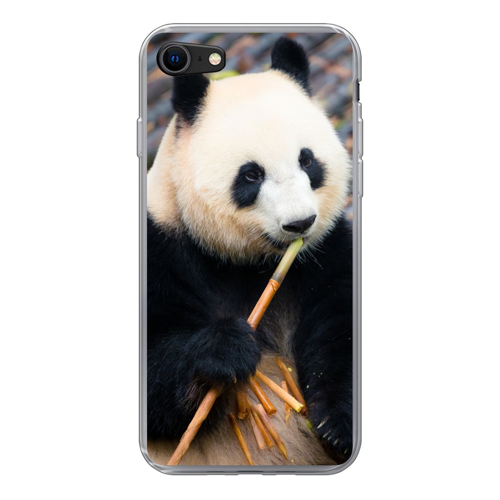 MuchoWow Handyhülle Schutzhülle Hülle für iPhone 7 Großer Panda - Bambus - Blätter Silikon Softcase Handy Hülle - Kartenhalter