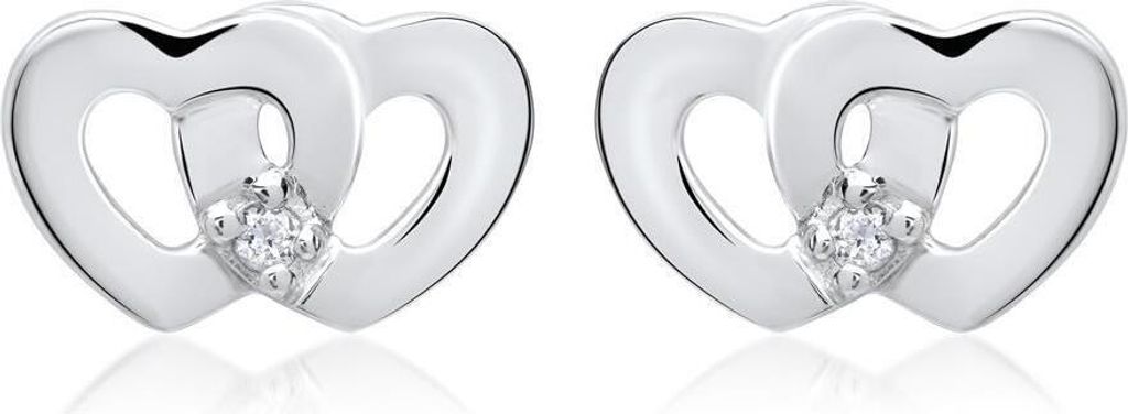 585er Weißgold-Ohrringe Herzen mit 2 Diamanten 0,02 ct. Produktbild 