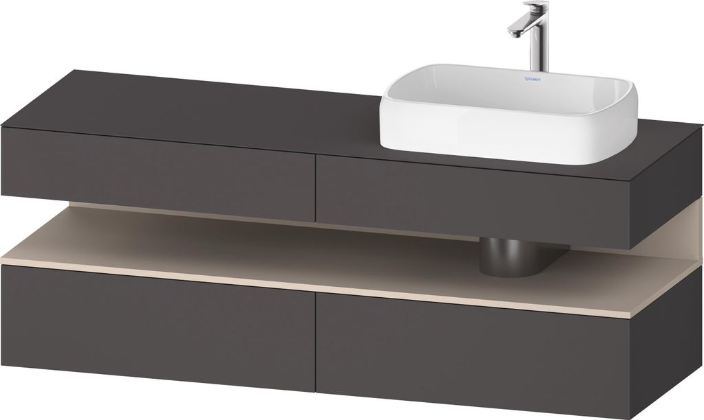 Duravit Qatego Konsolenwaschtischunterbau, 2 Auszüge, 2 Schubkästen, Ausschnitt rechts, 1600x550x600mm, Nische Taupe Supermatt, QA4778083490010