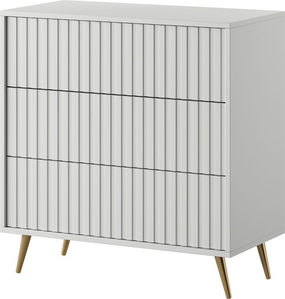 Selsey Bello Kommode mit 3 Schubladen Weiß mit goldenen Füßen 79 cm