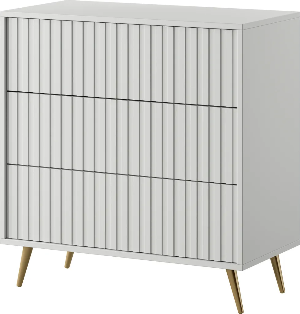 Commode de Chambre Blanche avec 3 Tiroirs et Détails Dorés Bello 79cm