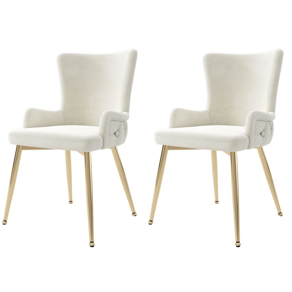 Samt-Esszimmerstuhl, 2er-Set, r Wohnzimmer-Schlafzimmer-Loungesessel mit vier goldfarbenen Metallstützbeinen, Beige