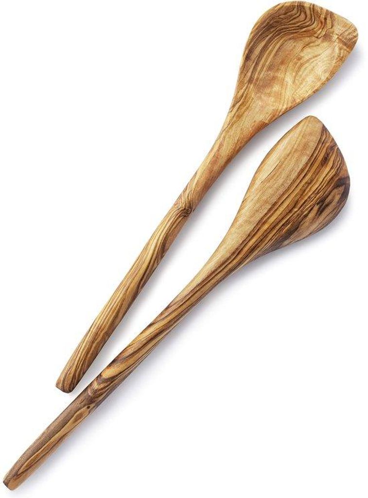 Holzkochlöffel-Set, 2-teilig, aus nativem Holzmaterial, Koch- und Tafelgeschirr für Soßen, Pasta, Saucen und Gerichte, handwerklich gefertigt in...