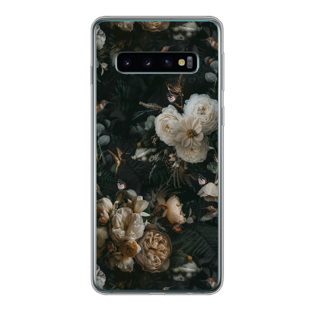 MuchoWow Handyhülle Schutzhülle Hülle für Samsung Galaxy S10 Blumen - Muster - Vogel Silikon Softcase Handy Hülle - Handytasche