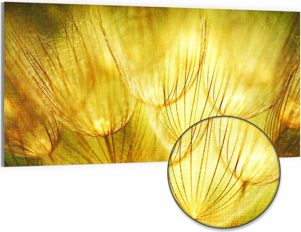DEQORI Hybrid Leinwand Bild 100x50 cm 'Goldener Hauch' Wandbild Glas flach modern