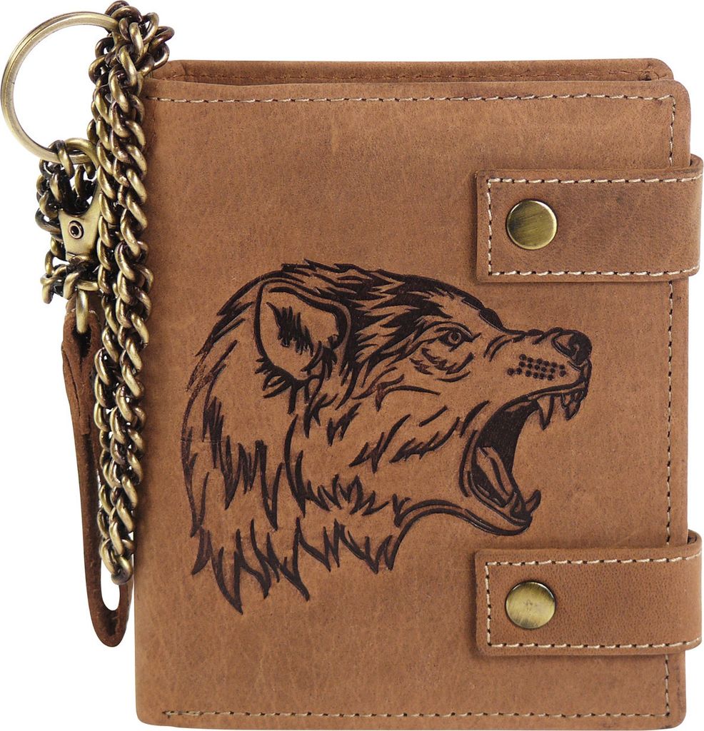 Geldbörse aus hochwertigem Leder + RFID mit Kette Wolf!