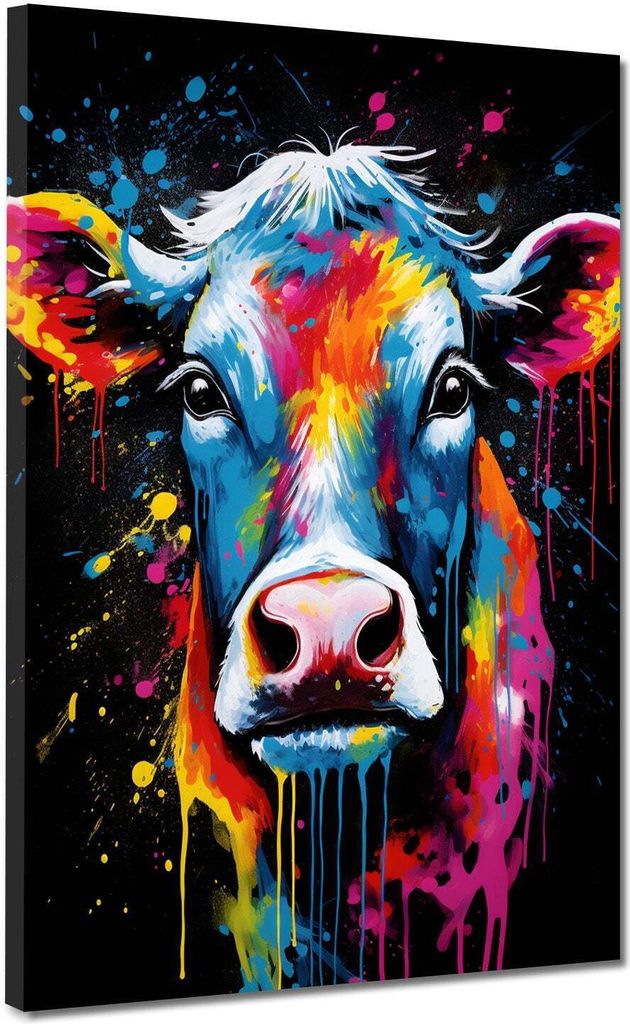 Kuh Pop Art Style Leinwandbild Wandbild Kunstdruck XL Wanddeko: 75x100x4cm