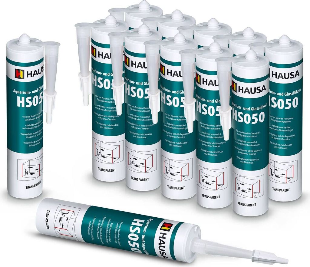 HAUSA Aquarium Silikon HS050 GlasSilikon SilikonKleber Transparent 12 x 310ml
