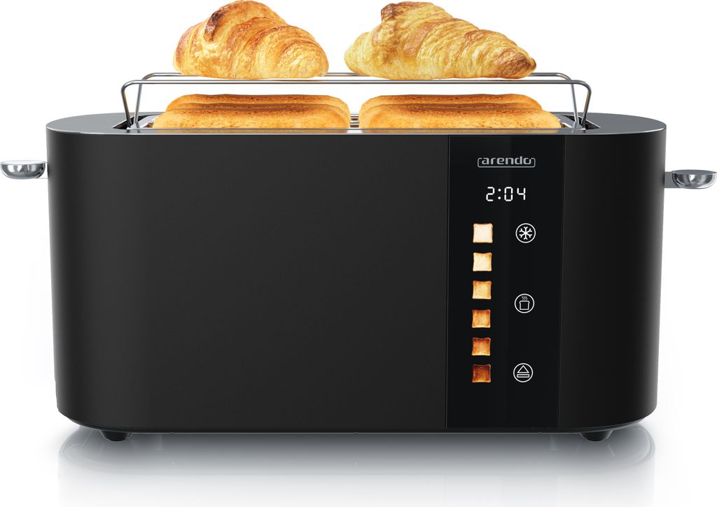 Arendo Toaster 4 Scheiben, Langschlitztoaster, Langschlitz, Edelstahl, 1500W, Display mit Restzeitanzeige, Brötchenaufsatz, Defrost Funktion, Wär...