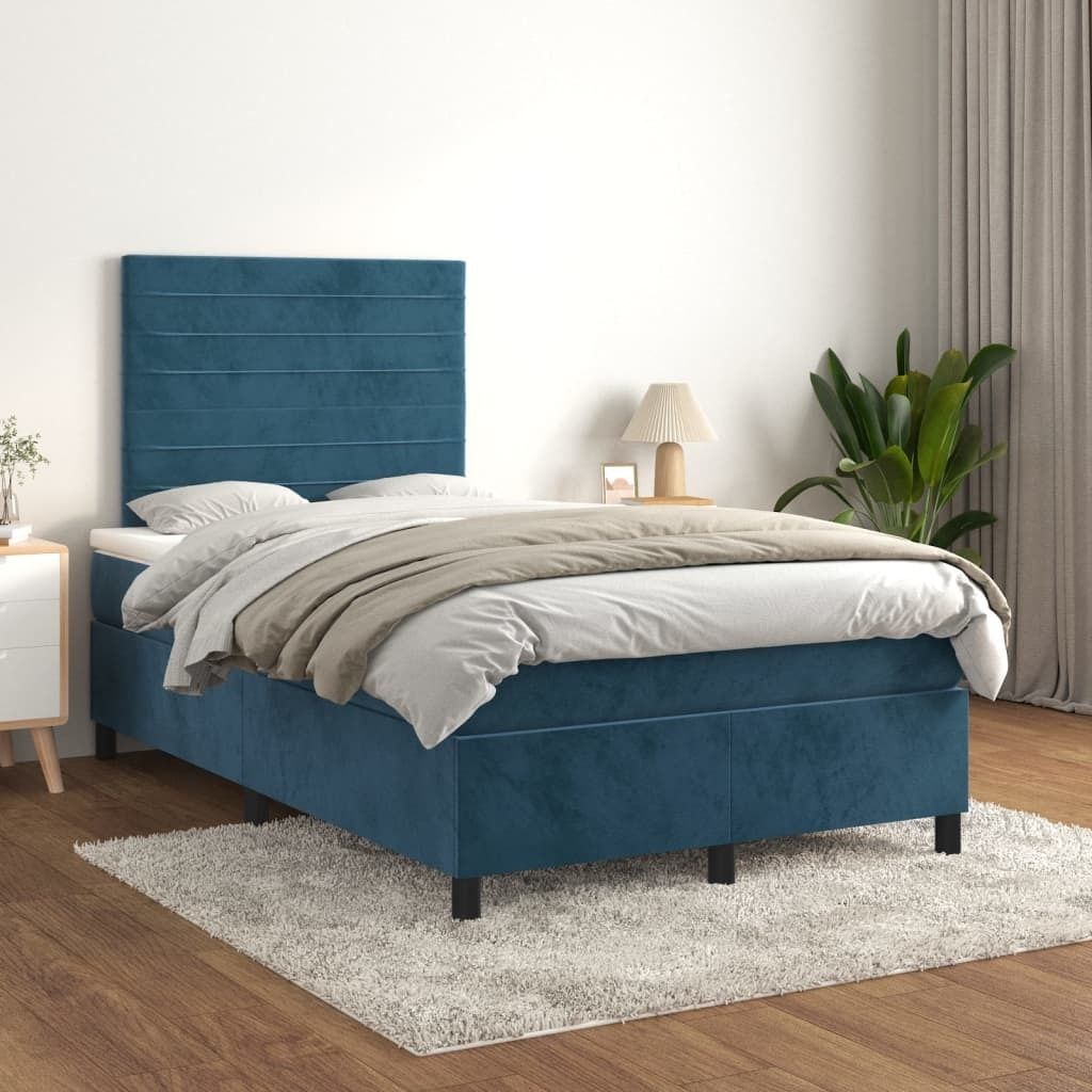 The Living Store Boxspringbett mit Matratze Dunkelblau 120x200 cm Samt