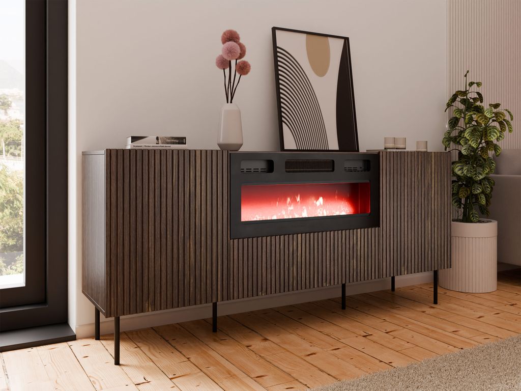 Cassettiera combinata con camino elettrico ANGET - noce Immagine del prodotto 
