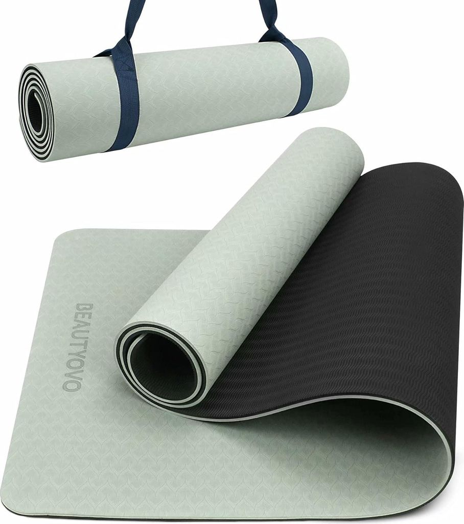Yogamat, rutschfest, mit Tragegurt, 6,8 mm dicke Yogamat, professionelle Sportmatte, Fitnessmatte, rutschfest, TPE, PVC-Gymnastikmatte für drinnen...