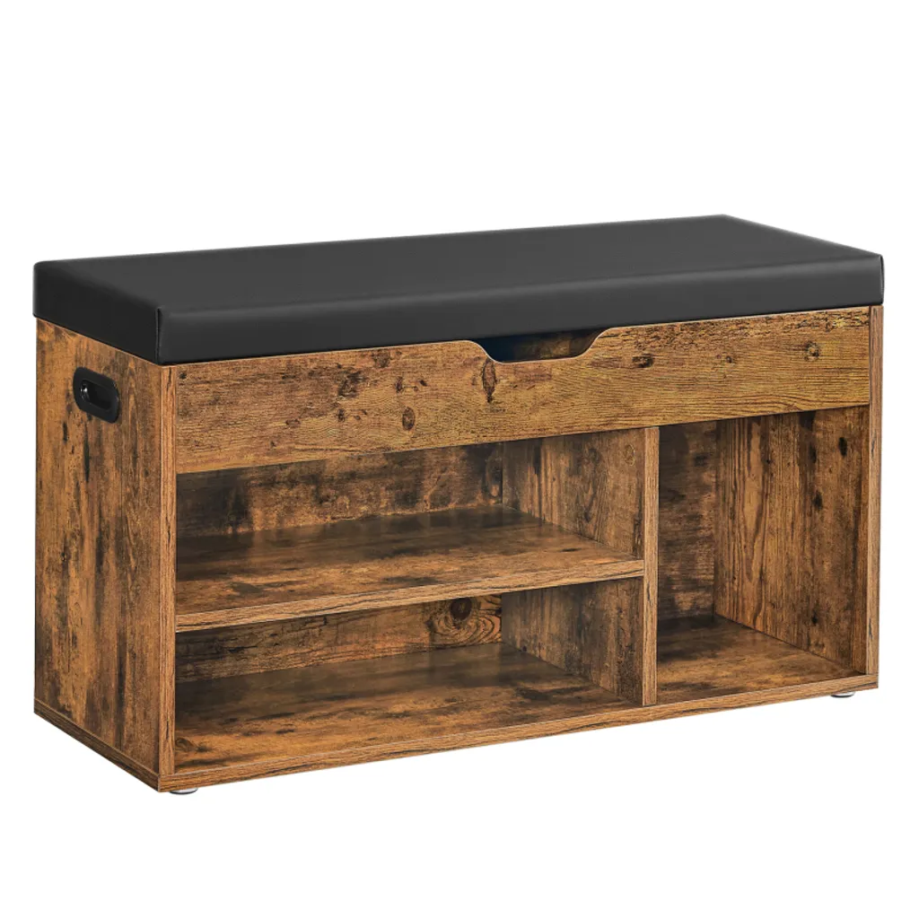 VASAGLE Banc à Chaussures Vintage Marron 80x44x30 cm avec Rangement