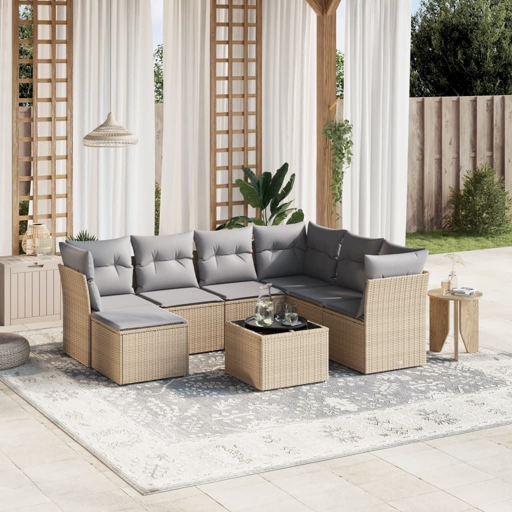 Maison Exclusive - 8-tlg. Garten-Sofagarnitur mit Kissen Beige Poly Rattan