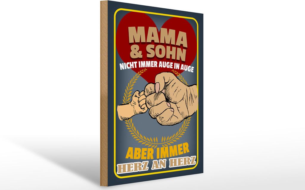 Holzschild Mama und Sohn immer Herz an Herz, 40x30 cm, Holzschilder