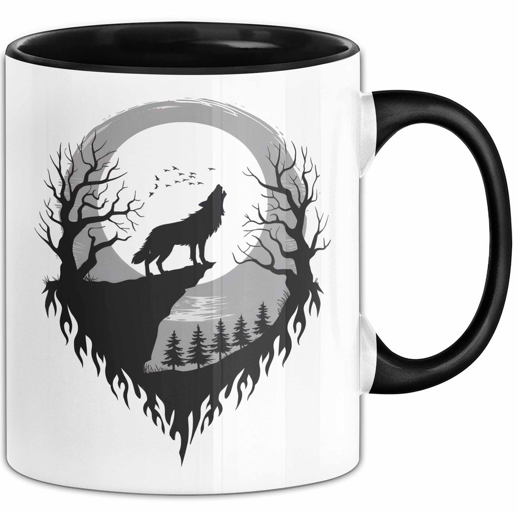 Wolf Tierliebhaber Tasse Geschenk Lustige Geschenkidee Spruch (Schwarz)