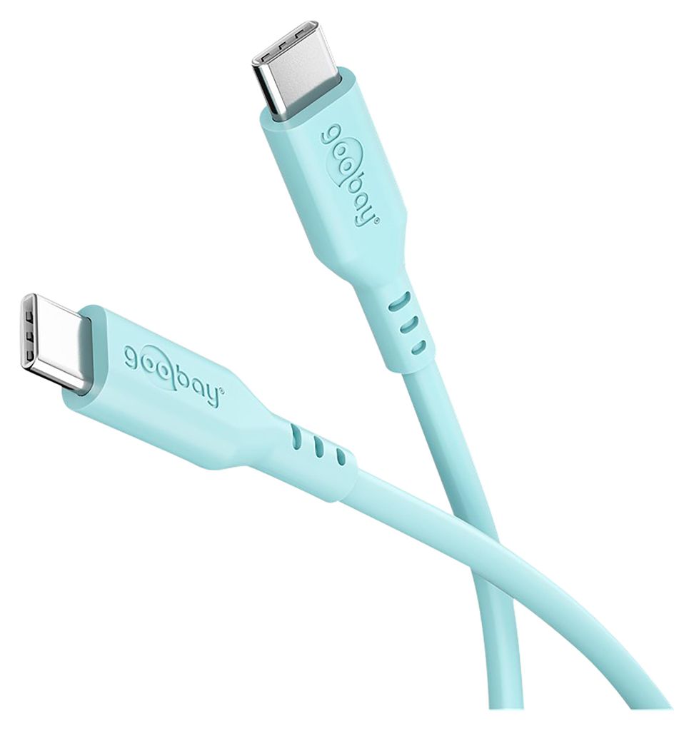 Goobay USB-C Silikonkabel, 1,5m, Schnellladen 60W, Datenübertragung 480Mbit/s - Farbe: türkis