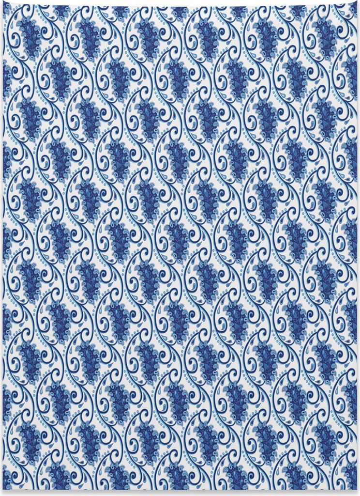 Abakuhaus Paisley Wandteppich, Vintage Blumen aus Weiches Mikrofaser Stoff Kein Verblassen Klare Farben Waschbar, 110 x 150 cm, Weiß und Blau