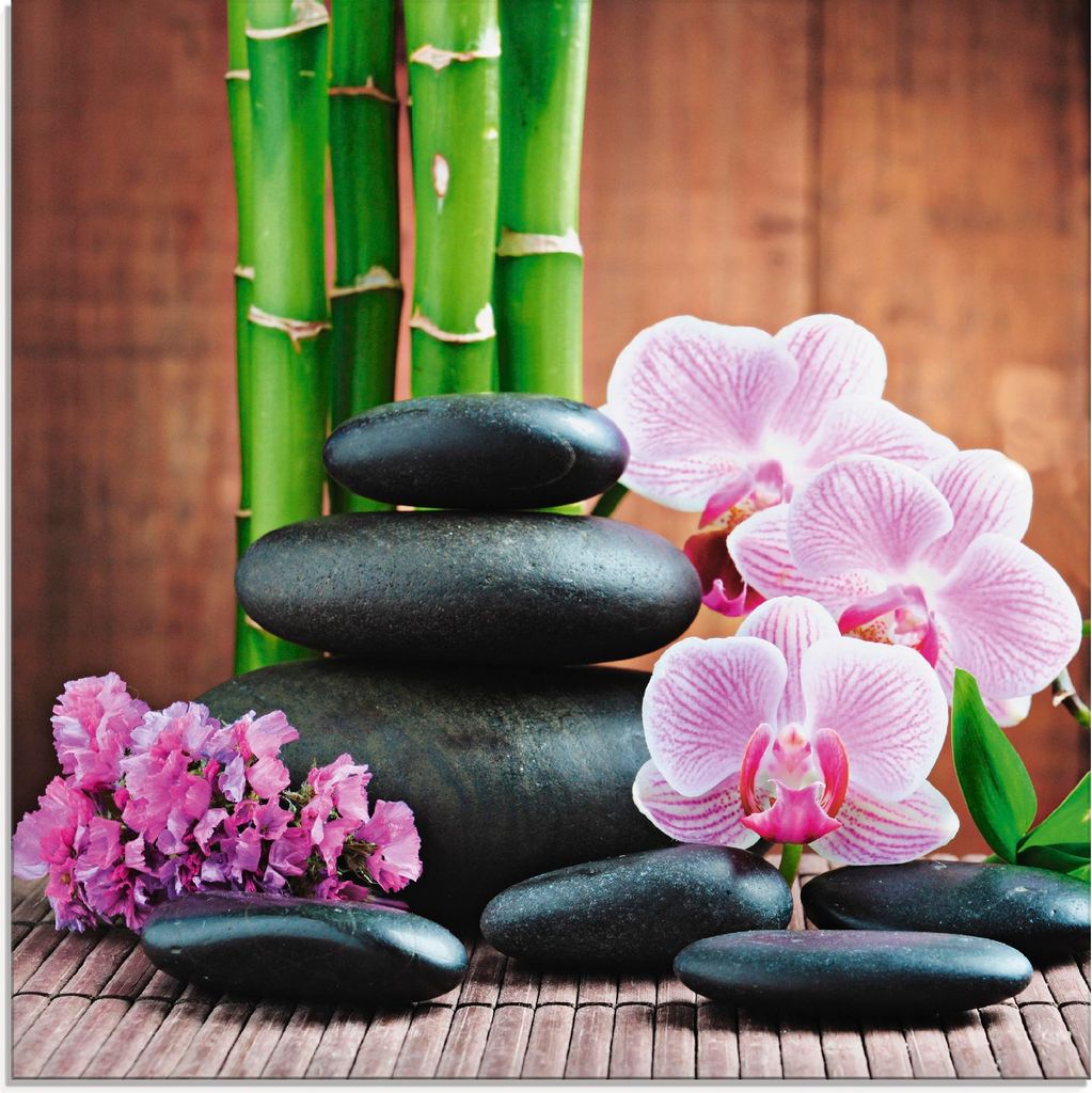 ARTland Glasbild Spa Konzept Zen Steinen Orchideen Größe: 30x30 cm