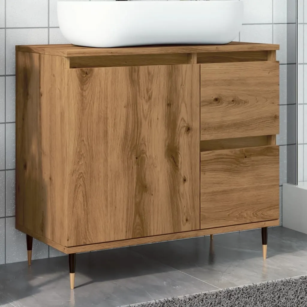 Schildmeyer Milan Mobile Sottolavabo 65x32x59 Cm - Finitura Rovere Rustico Con Anta Ammortizzata E 2 Cassetti
