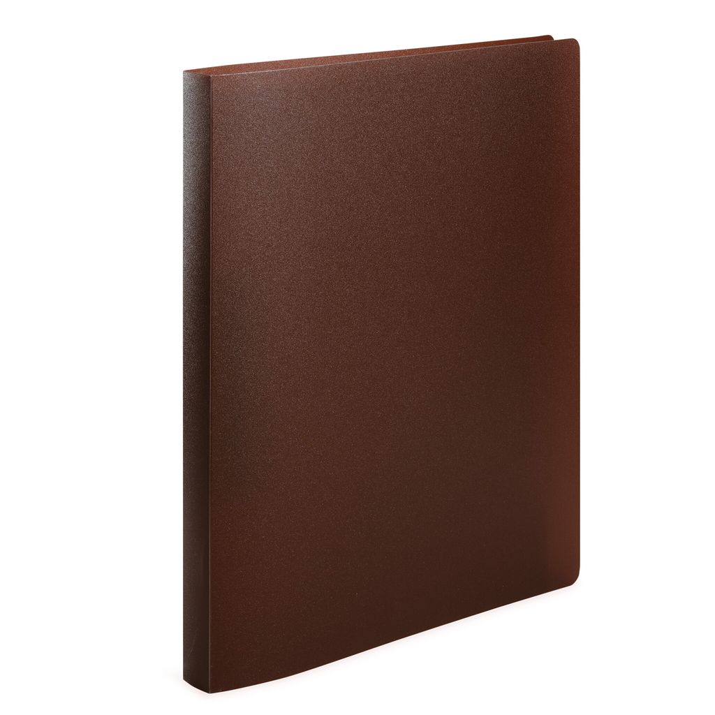 A brown binder is shown against a white background.