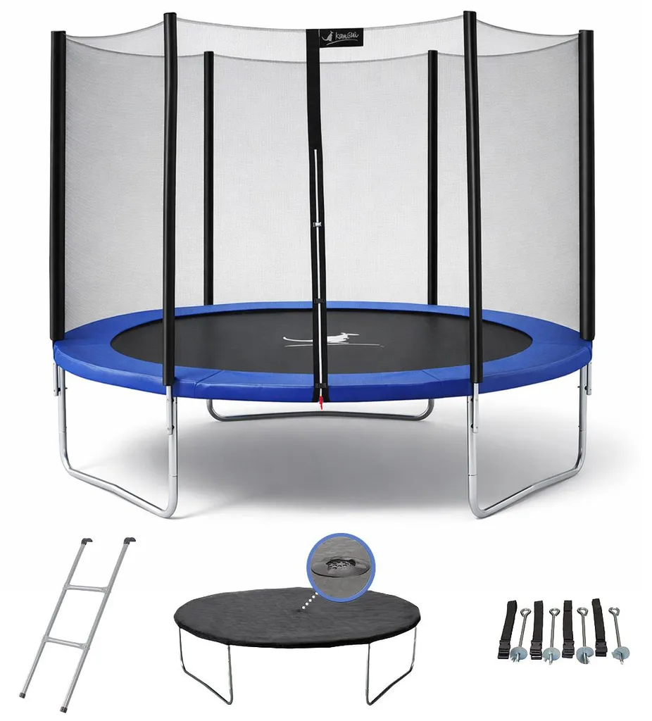Trampoline de jardin familial Ø300 cm bleu complet avec ses accessoires