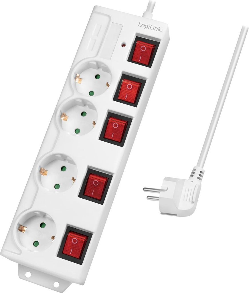 LogiLink Steckdosenleiste 4-fach mit 5 Schaltern weiß Produktbild 