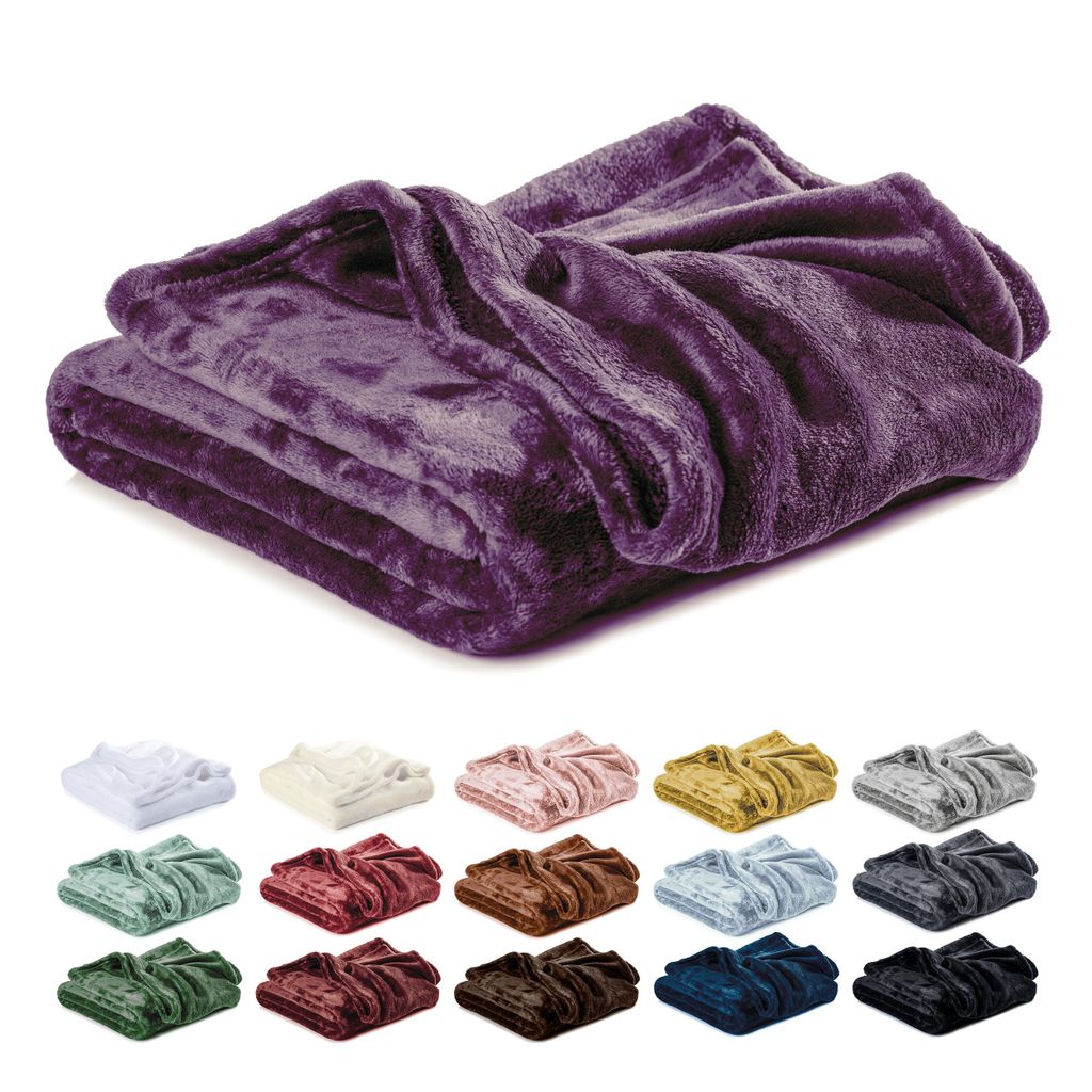 Lavea Mikrofaser Kuscheldecke 270x240 cm, flauschig & weich, warme Fleecedecke für Sofa & Bett, pflegeleicht, atmungsaktiv, hautfreundlich, Violett