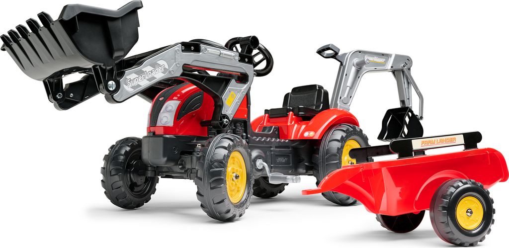 Falk Trettraktor Vintage 2058N mit Schaufel, Bagger und Anhänger, rot