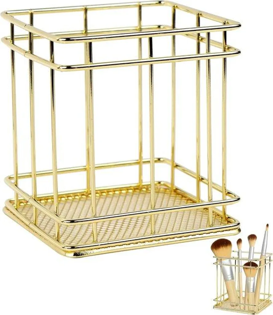 Rangement pinceaux maquillage doré : idéal pour coiffeuse et table