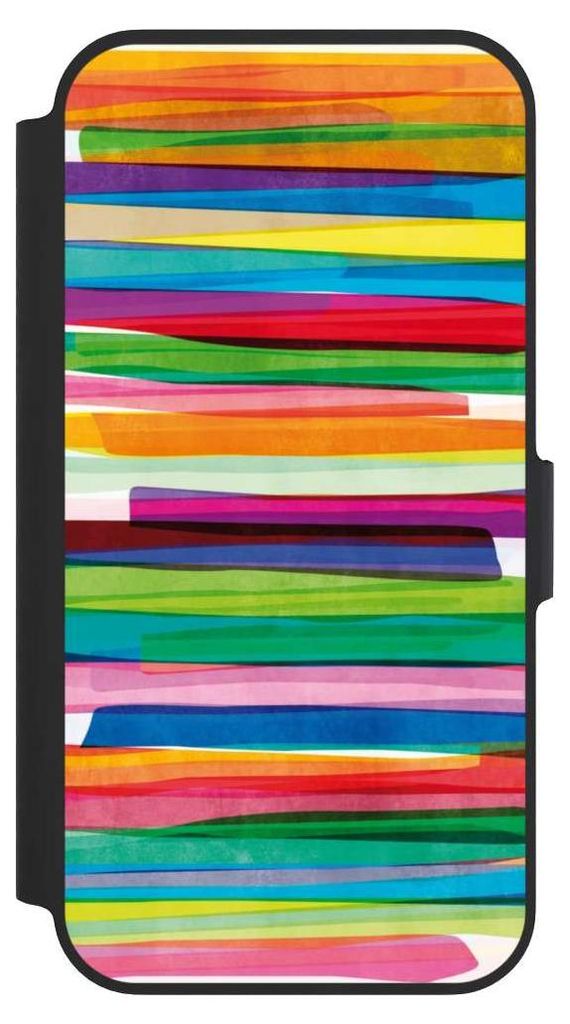 NIVOCASE Klapphülle für Apple iPhone 13 Pro Handyhülle aus Kunst Leder NIVOflip schwarz Streifen Wasserfarbe bunt