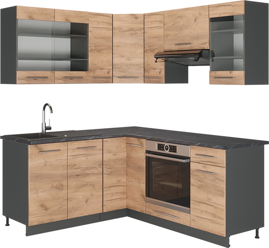 Eckküche Vicco Fame-Line Goldkraft Eiche/Anthrazit 190 x 46 cm ohne Arbeitsplatte, Model 38670