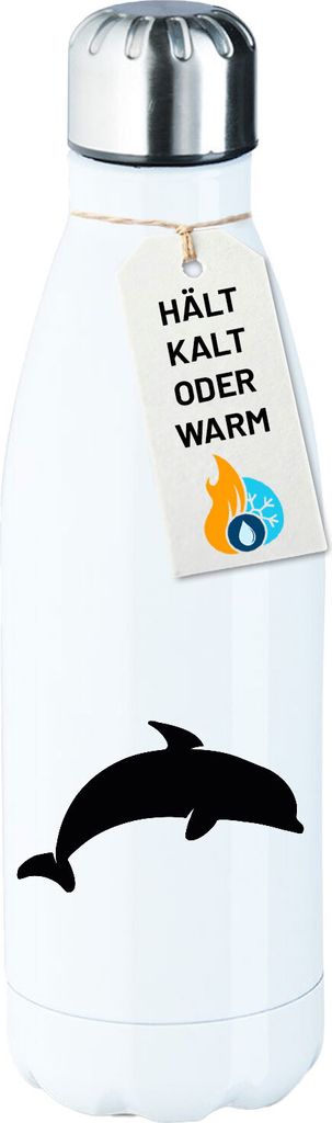 Huuraa Trinkflasche Delfin Silhouette 500ml White Edelstahl Wasserflasche Trinkflasche Geschenkidee