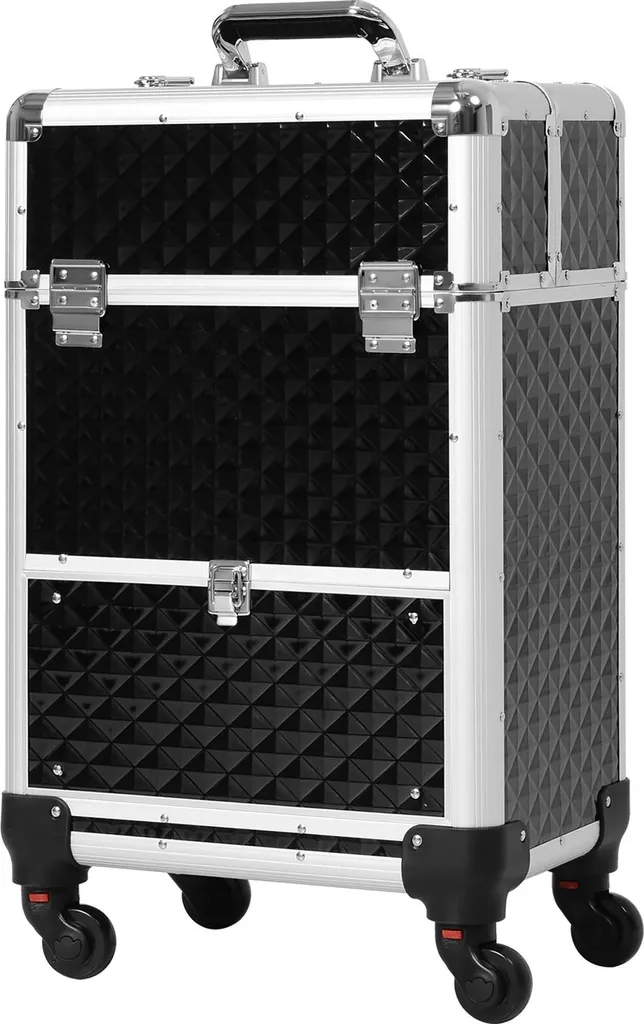 Valise à maquillage à roulettes et trolley cosmétique motif losange