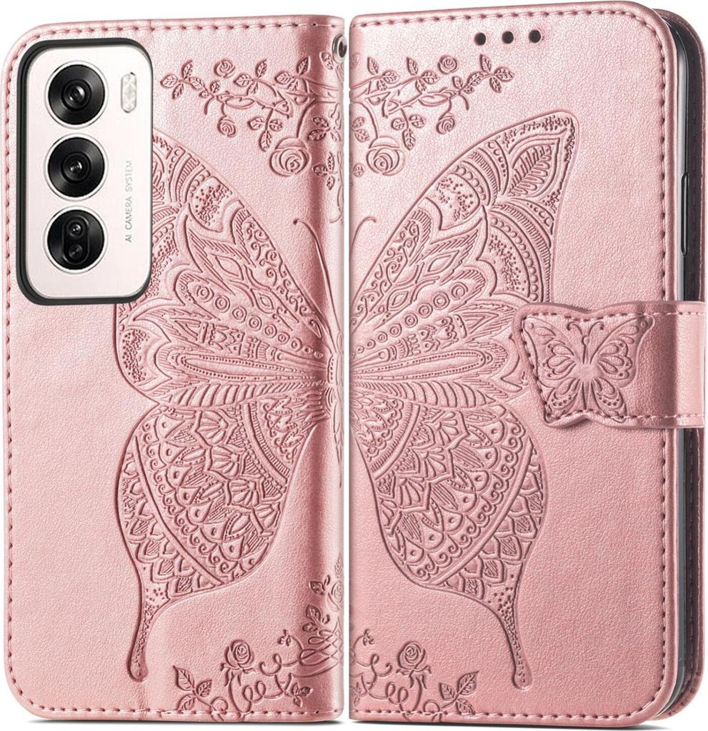 Mobigear Butterfly OPPO Reno 12 Pro Hülle Klapphülle Geldbörse - Roségold