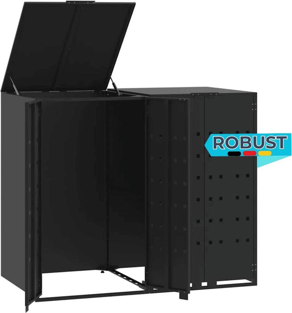 Mülltonnenbox GORILO für 2 Tonnen Schwarz 138x79x117 cm Stahl | Mülltonnenverkleidung 2er Mülltonnenhaus