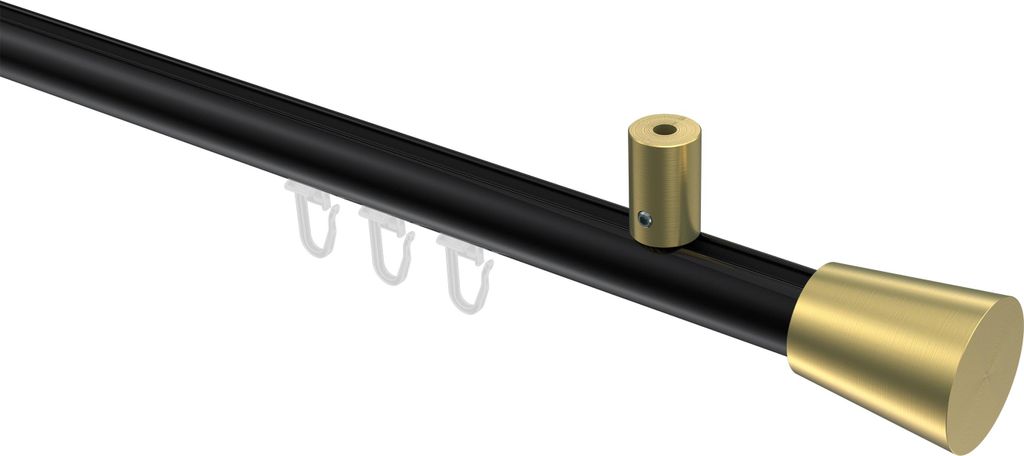 Interdeco Innenlaufstange / Gardinenstange mit Innenlauf Schwarz / Messing-Optik, Typ Sonius Sitra (Konus) Deckenmontage, 20 mm Ø 1-läufig, 160 cm