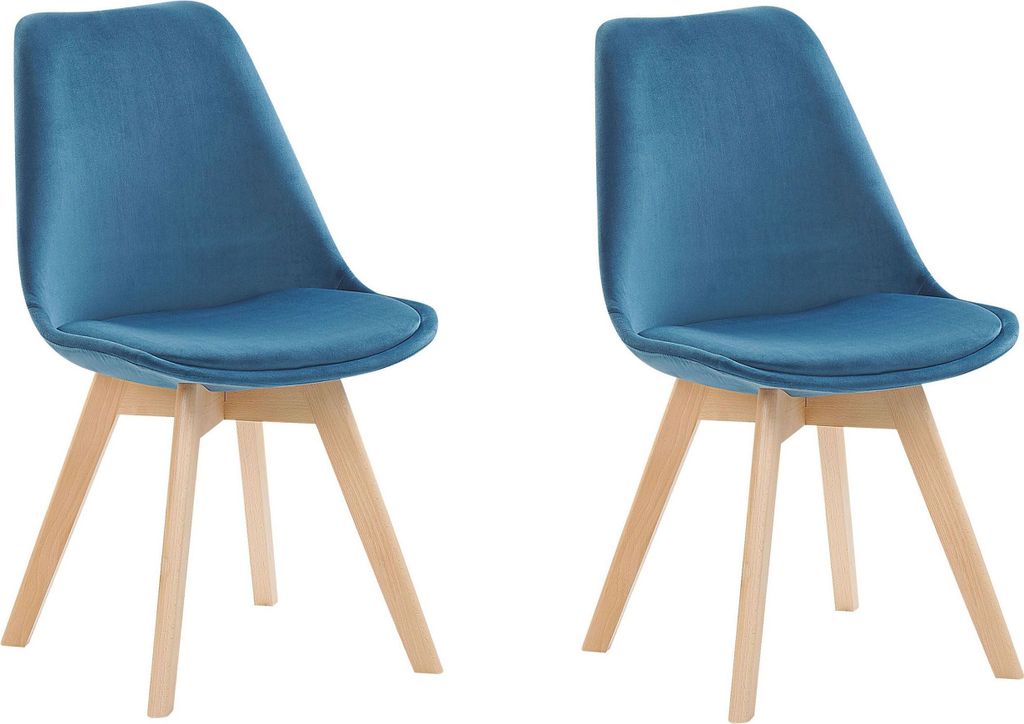 BELIANI Esszimmerstuhl 2er Set Blau Samtstoff Holzbeine Produktbild 
