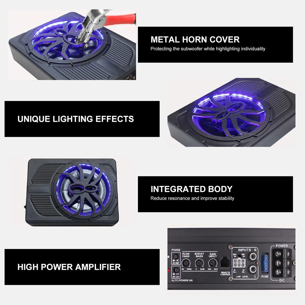 Caisson de basse 800W extra plat 10 pouces bleu avec refroidissement LED - 5